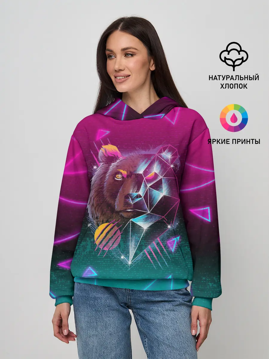 Женское худи / RETRO CYBER BEAR NEON