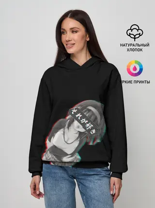 Женское худи / Anime Girl with hieroglyphs