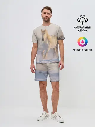 Мужской костюм с шортами / Белая лошадь на снегу