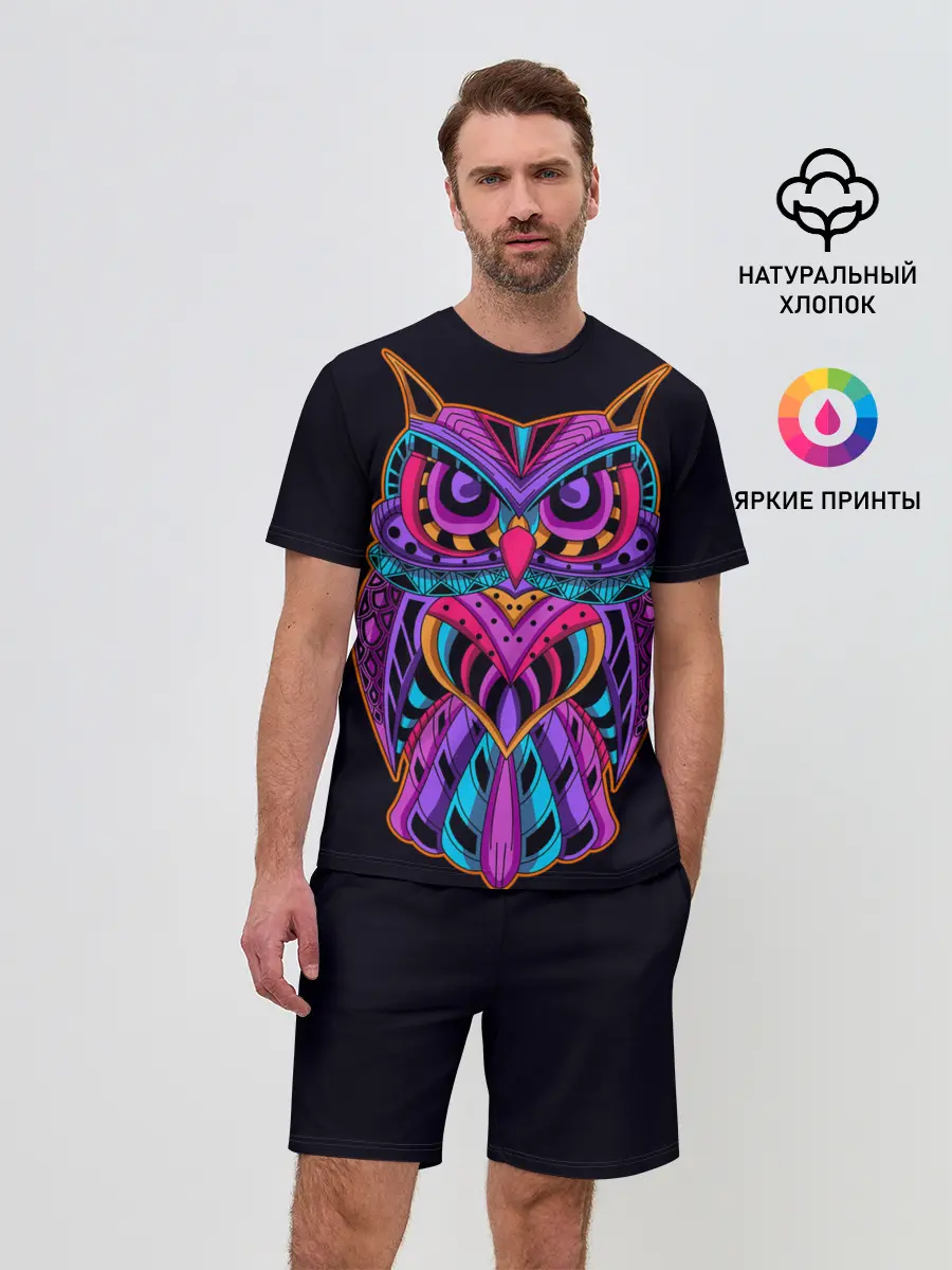 Мужской костюм с шортами / Неоновая ястребиная сова