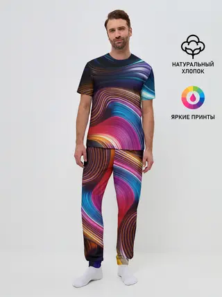Мужская пижама с брюками / Цветные неоновые волны