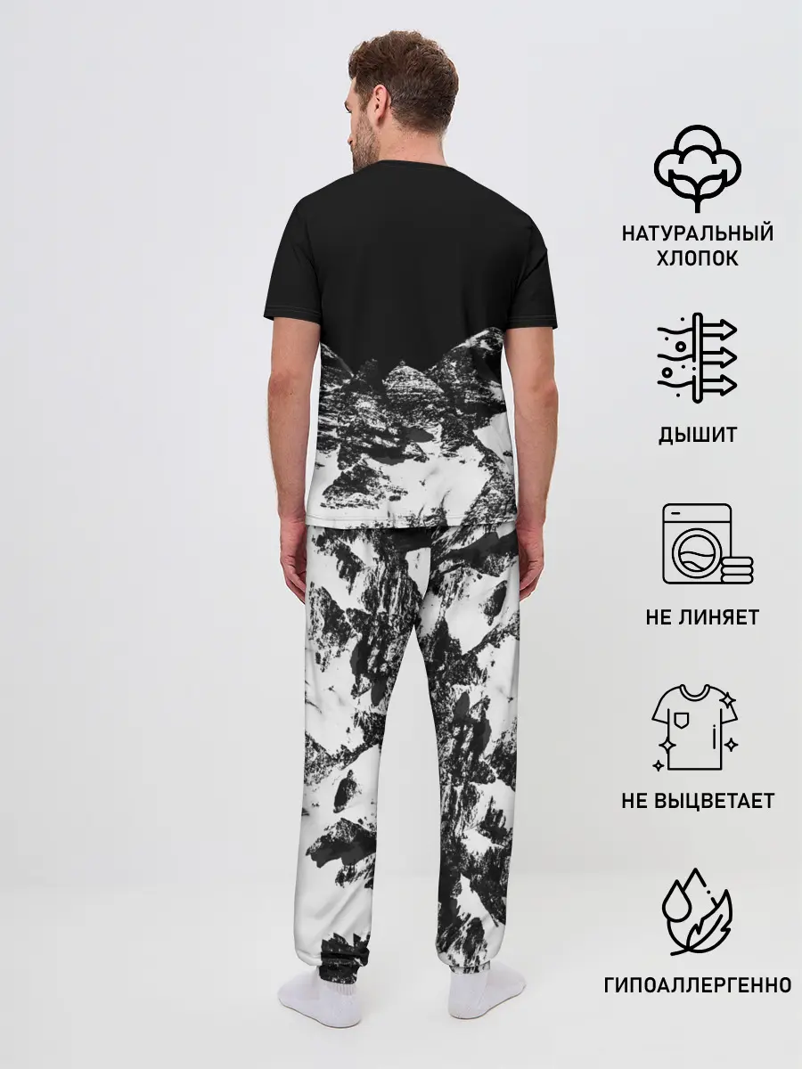 Мужская пижама с брюками / ГОРЫ Ч/Б