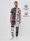 Мужская пижама с брюками / ИГРА В КАЛЬМАРА / ЧЁРНО БЕЛЫЙ ПАТТЕРН ЛОГО