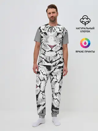 Мужская пижама с брюками / Белый снежный тигр