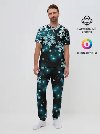 Мужская пижама с брюками / Космические снежинки