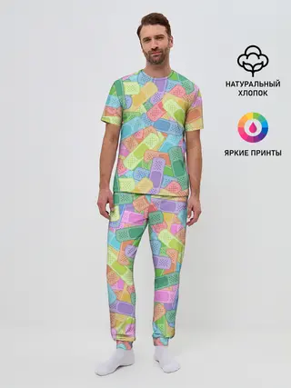 Мужская пижама с брюками / Цветные пластыри