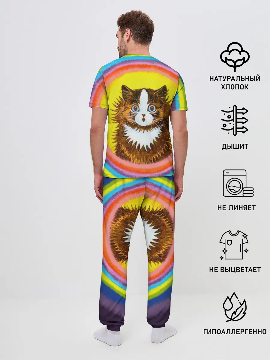 Мужская пижама с брюками / Радужный кот Луиса Уэйна