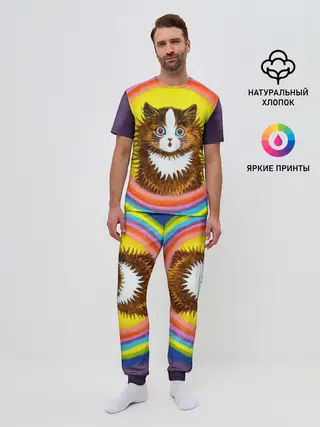 Мужская пижама с брюками / Радужный кот Луиса Уэйна