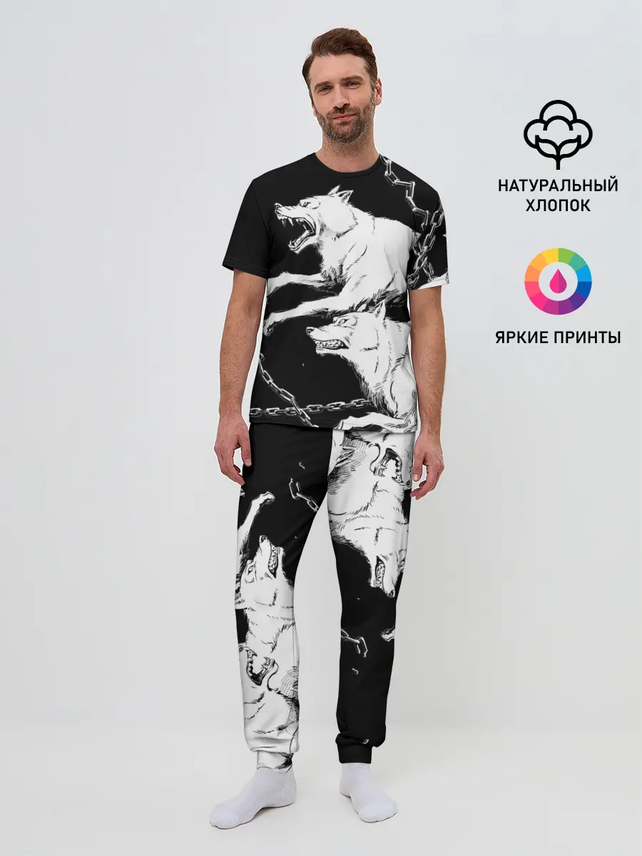 Мужская пижама с брюками / Белые волки