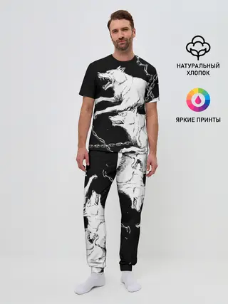 Мужская пижама с брюками / Белые волки