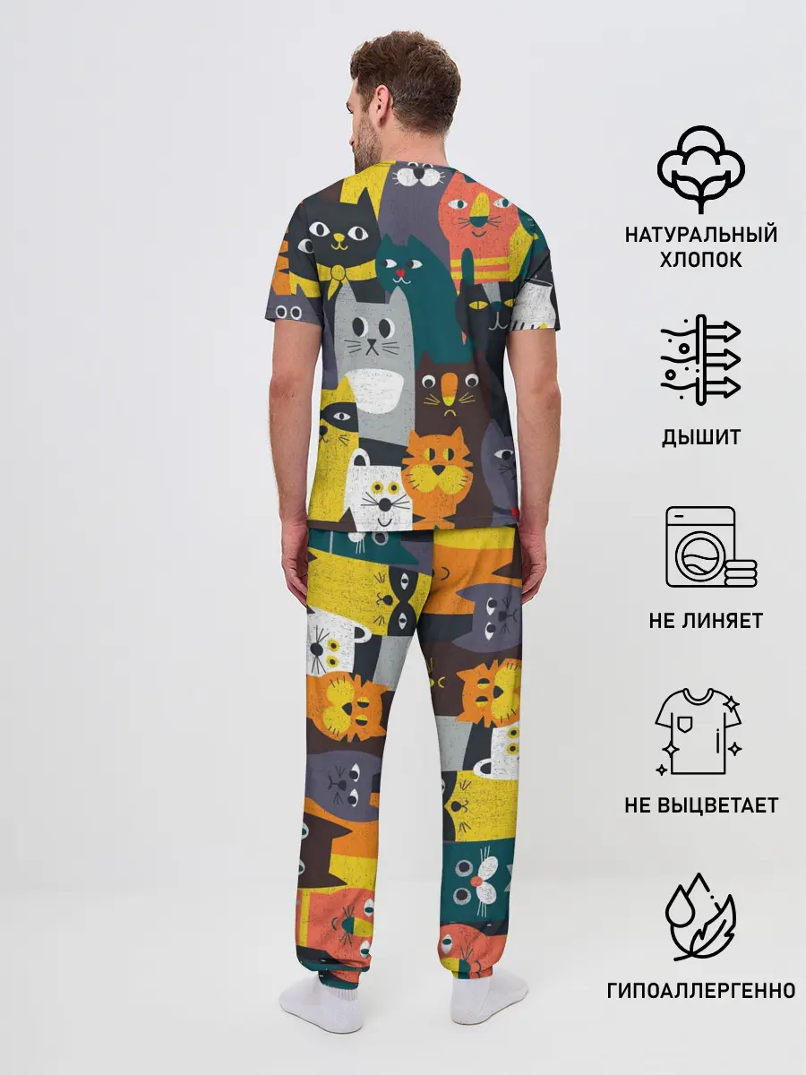 Мужская пижама с брюками / крутые коты