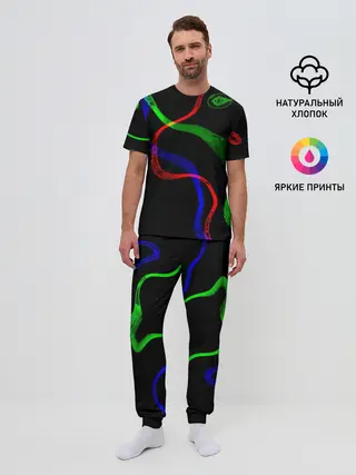 Мужская пижама с брюками / Неоновый хаос 3D/Neon chaos 3D