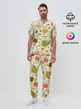 Мужская пижама с брюками / осенние чаепитие