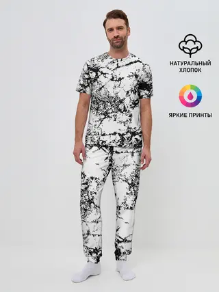 Мужская пижама с брюками / Эффект линогравюры