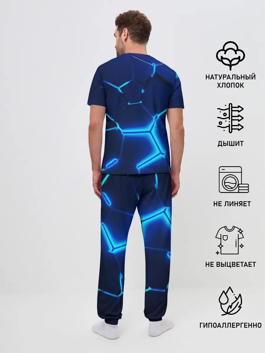 Мужская пижама с брюками / 3D ПЛИТЫ | NEON STEEL | НЕОНОВЫЕ ПЛИТЫ