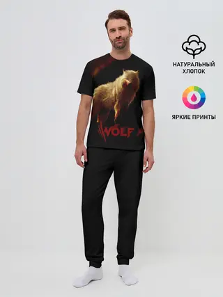 Мужская пижама с брюками / Красный волк.