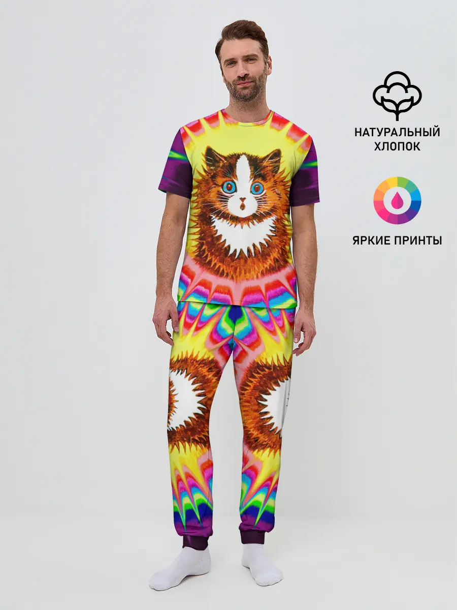 Мужская пижама с брюками / Psychedelic Rainbow Cat