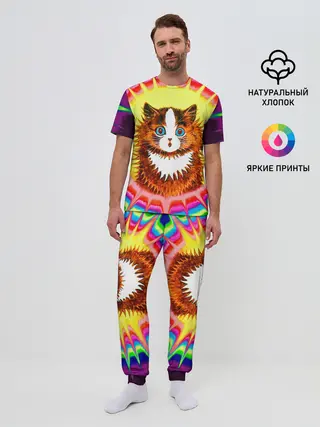Мужская пижама с брюками / Psychedelic Rainbow Cat