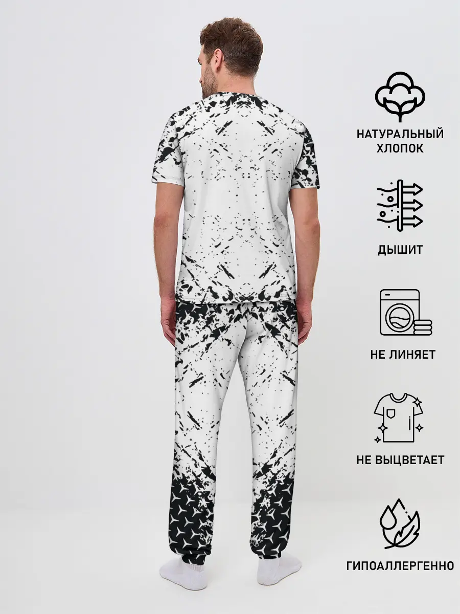Мужская пижама с брюками / Mercedes | брызги красок,