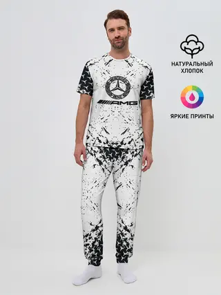 Мужская пижама с брюками / Mercedes | брызги красок,