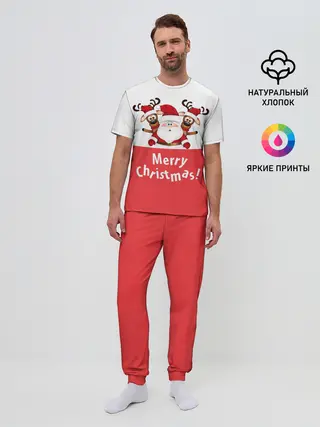 Мужская пижама с брюками / Санта с 2 Оленями