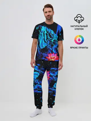 Мужская пижама с брюками / Синий водяной тигр