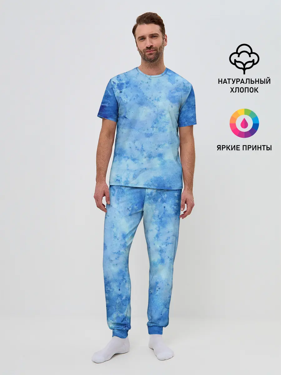 Мужская пижама с брюками / Красочная синева