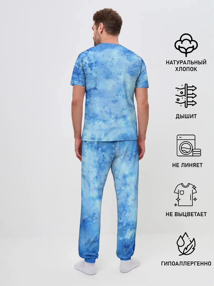 Мужская пижама с брюками / Красочная синева