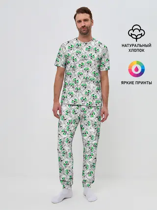 Мужская пижама с брюками / Веселые кошачьи глазки