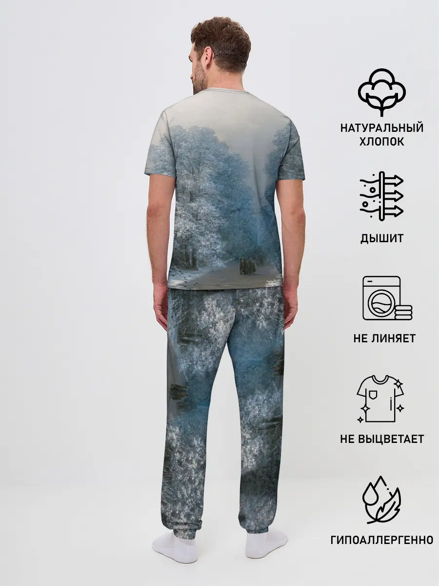 Мужская пижама с брюками / Зимний пейзаж картина маслом