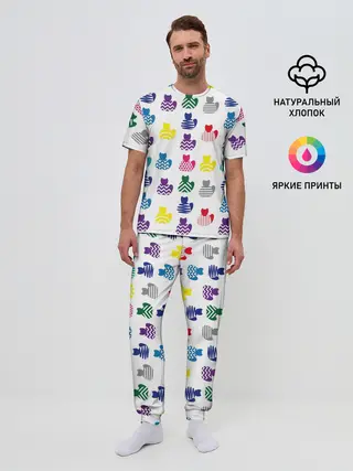 Мужская пижама с брюками / Узор из котов