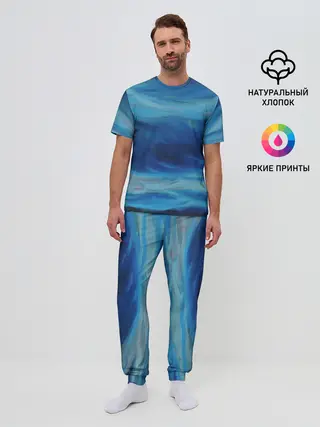 Мужская пижама с брюками / Акварельное море