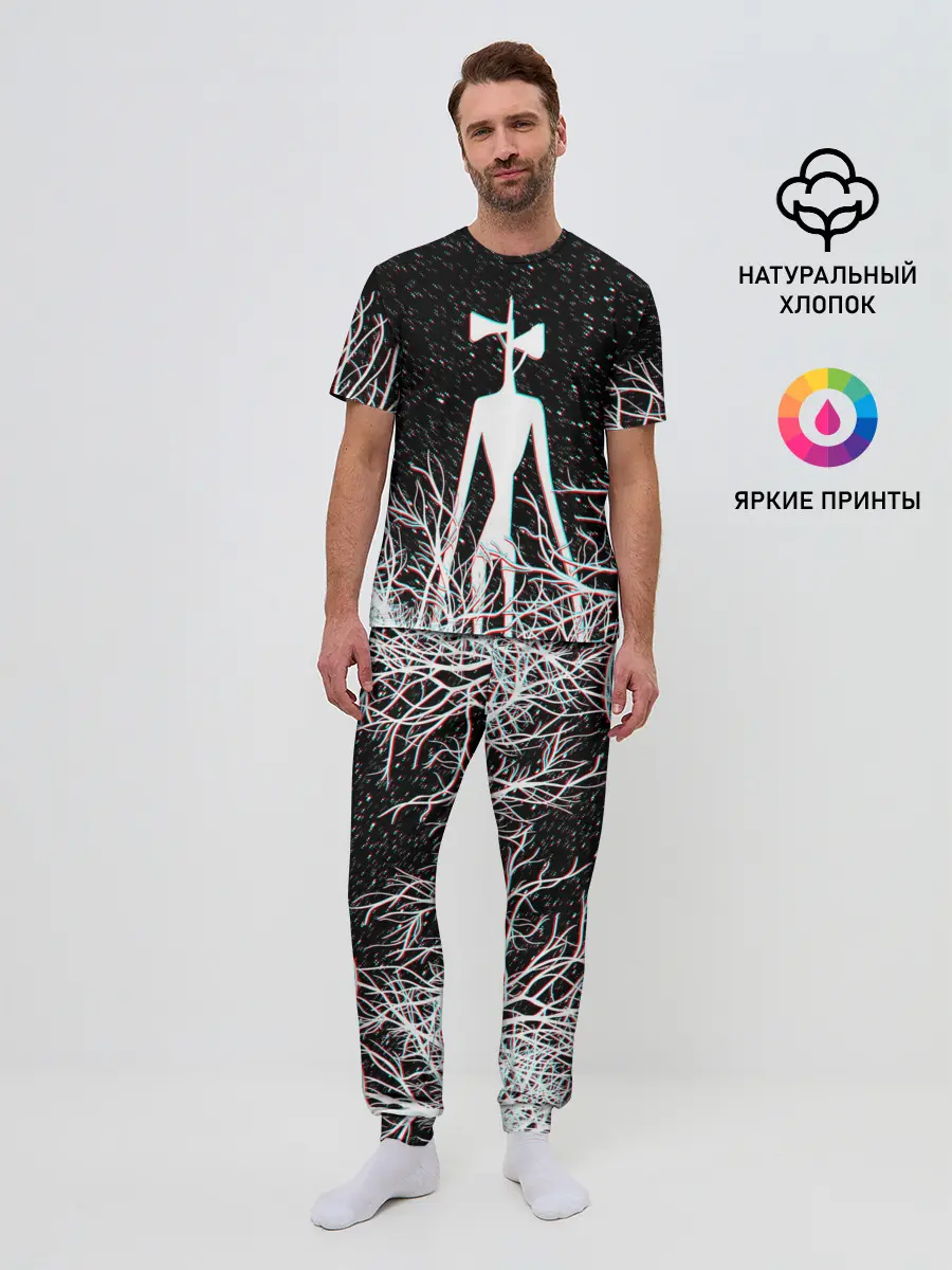 Мужская пижама с брюками / СИРЕНОГОЛОВЫЙ ГЛИТЧ ЛЕС, КОСМОС
