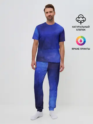 Мужская пижама с брюками / Синее размытие