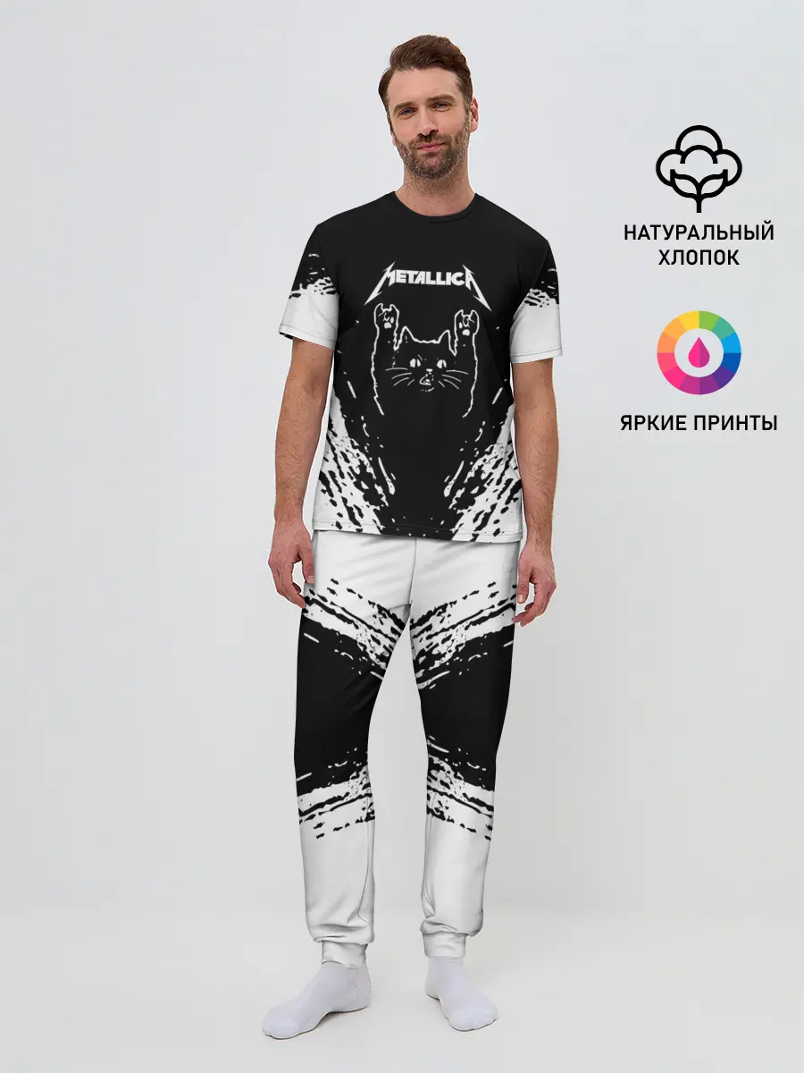 Мужская пижама с брюками / Мяуталлика / Meowtallica.