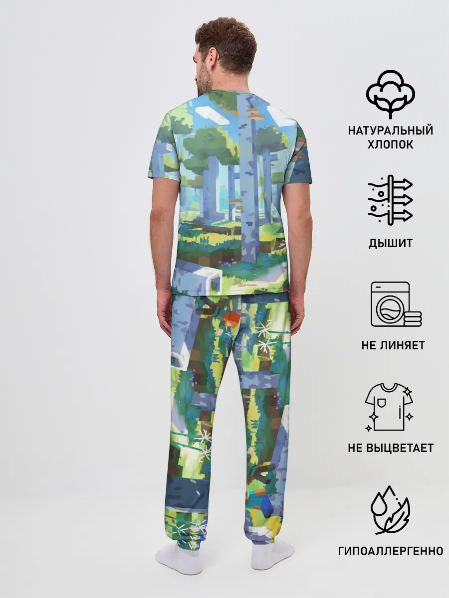 Мужская пижама с брюками / Манйкрафт, березовый лес