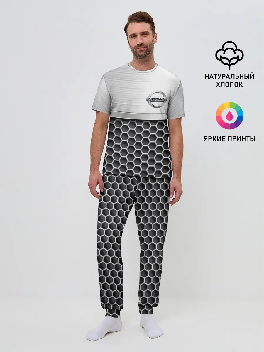 Мужская пижама с брюками / Nissan | Стальная решетка