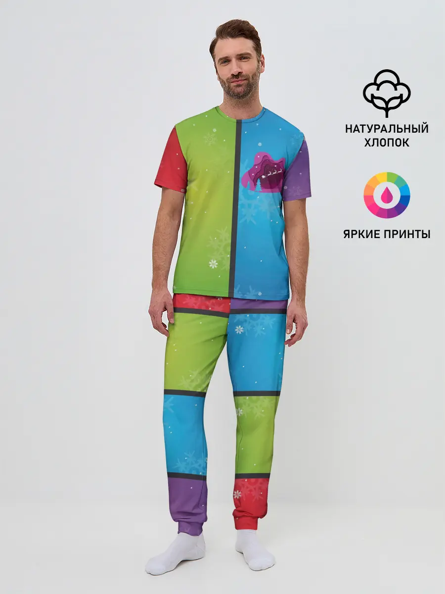 Мужская пижама с брюками / Цветное рождество Snowflake