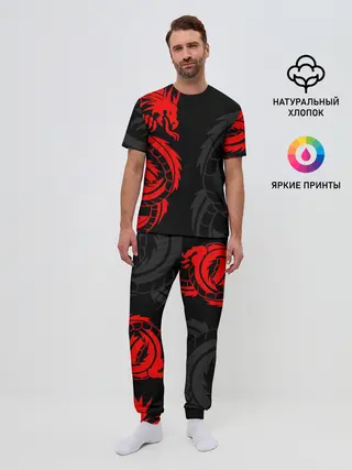Мужская пижама с брюками / КРАСНЫЙ ДРАКОН ТАТУ / RED DRAGON TATTOO