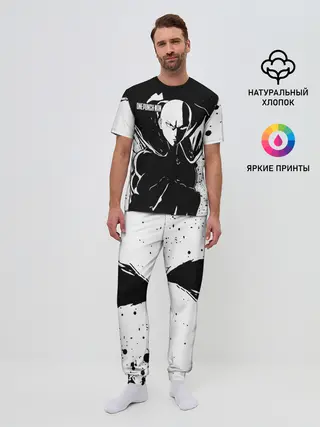 Мужская пижама с брюками / Черно-белый Сайтама One Punch-Man