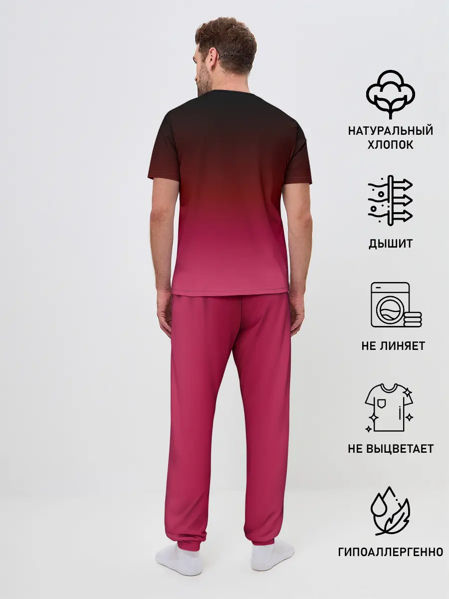 Мужская пижама с брюками / Распорядитель игры на черно розовом фоне