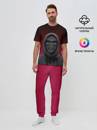 Мужская пижама с брюками / Распорядитель игры на черно розовом фоне