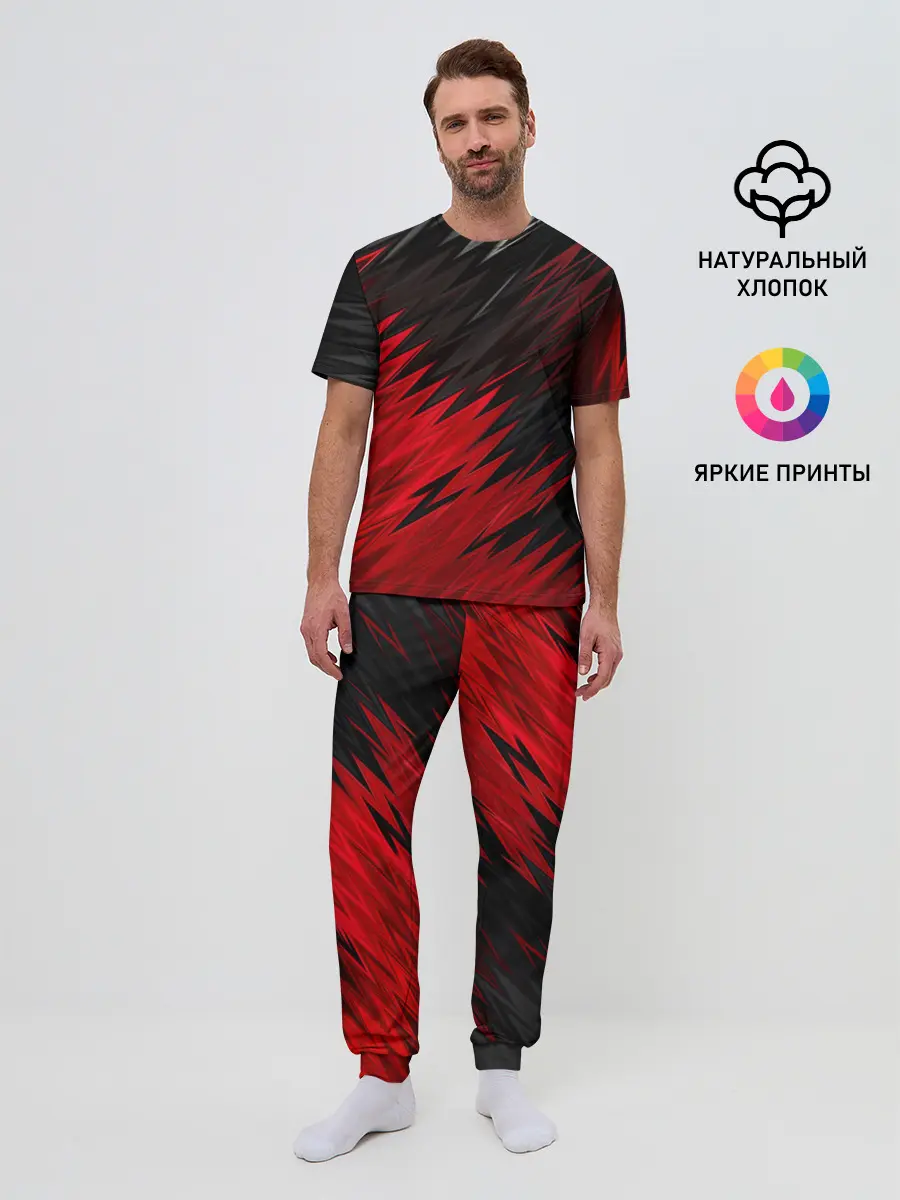 Мужская пижама с брюками / ЧЁРНО КРАСНЫЕ КРАСКИ | RED BLACK STRIPES