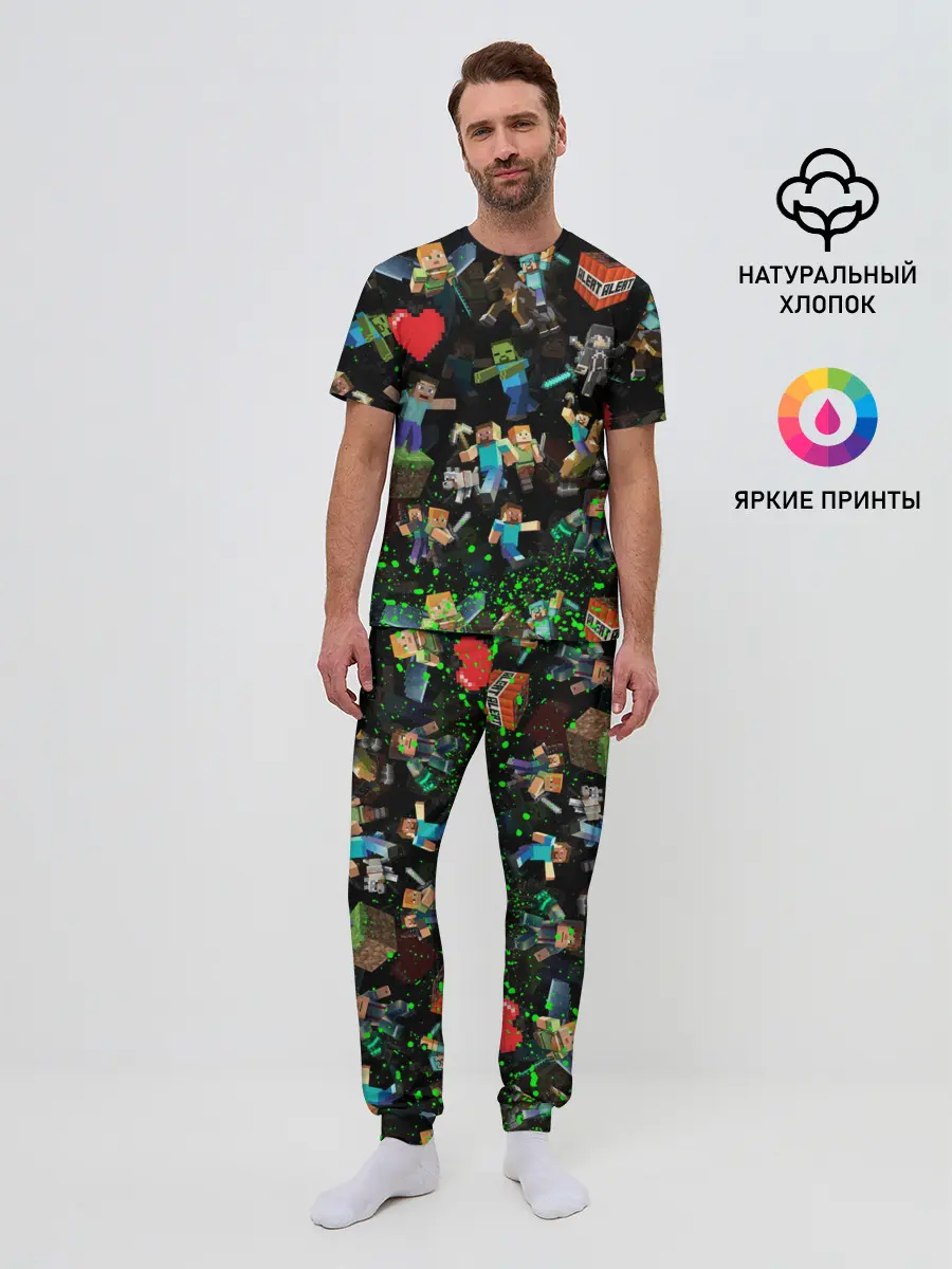 Мужская пижама с брюками / МАЙНКРАФТ ПАТТЕРН ГЕРОИ ИГРЫ