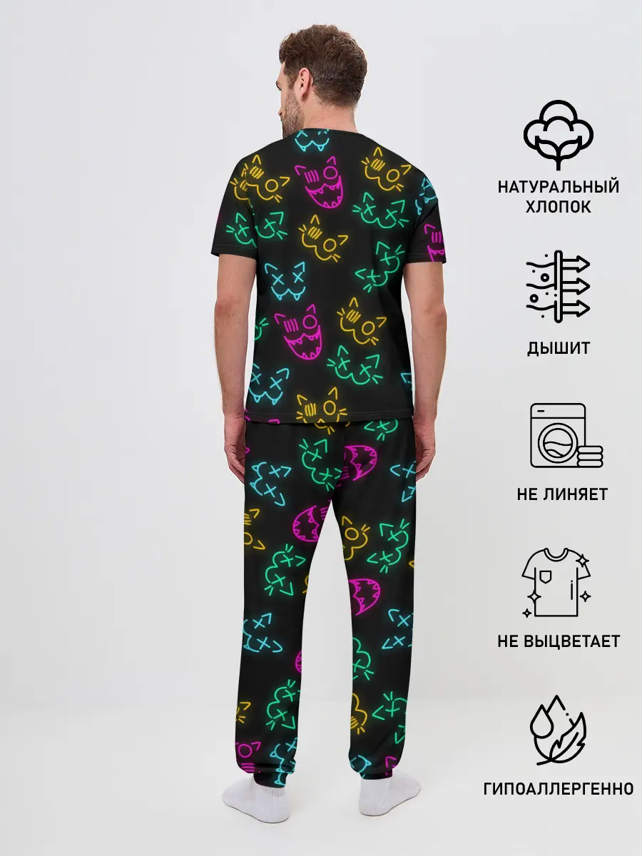Мужская пижама с брюками / НЕОНОВЫЕ КОТИКИ / NEON FACES CATS