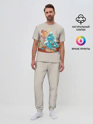 Мужская пижама с брюками / Зверята празднуют новый год