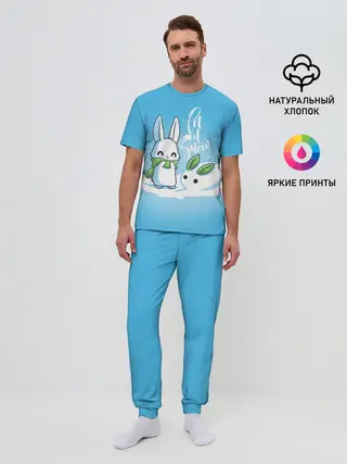 Мужская пижама с брюками / Let it snow. Зайчик и снежок