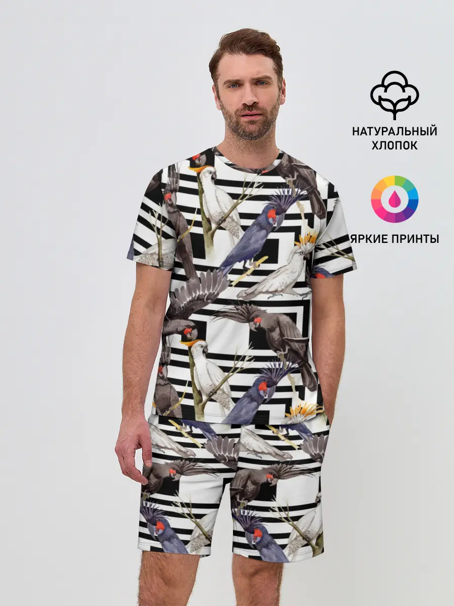 Мужской костюм с шортами / Попугаи какаду