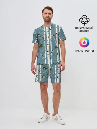 Мужской костюм с шортами / Синички на берёзах