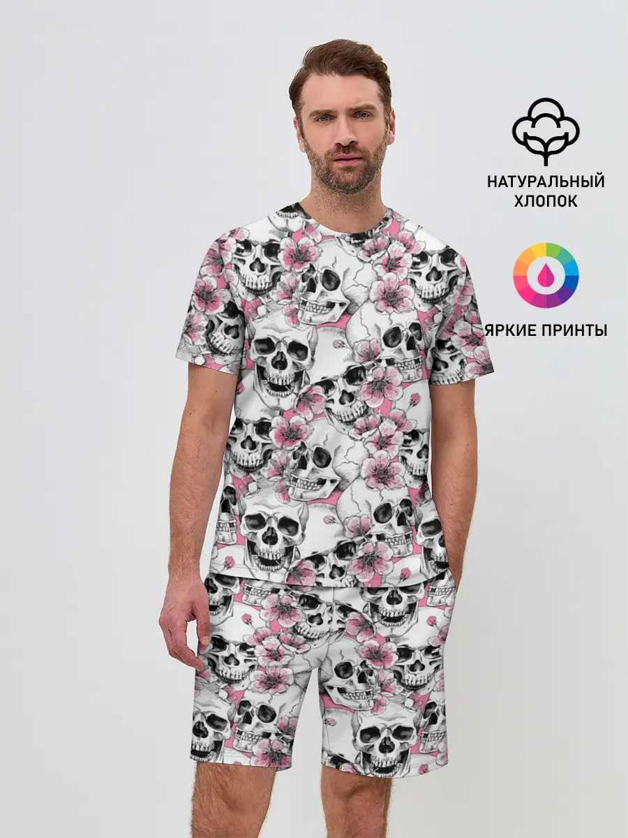 Мужской костюм с шортами / Черепа в цветах